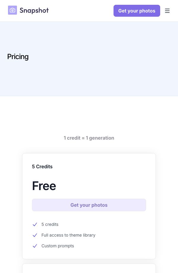 Snapshot 定价页截图