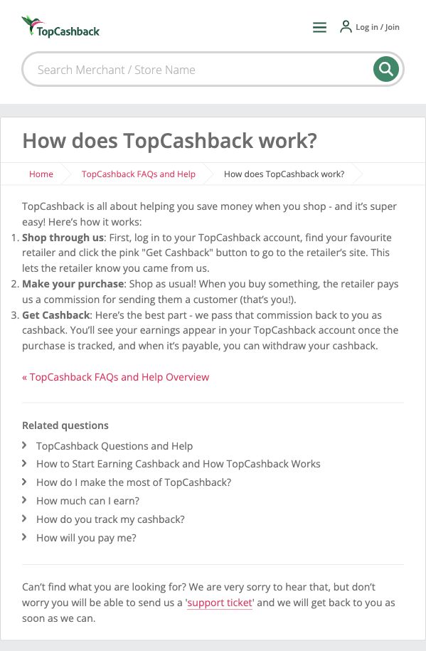 TopCashback 说明页截图