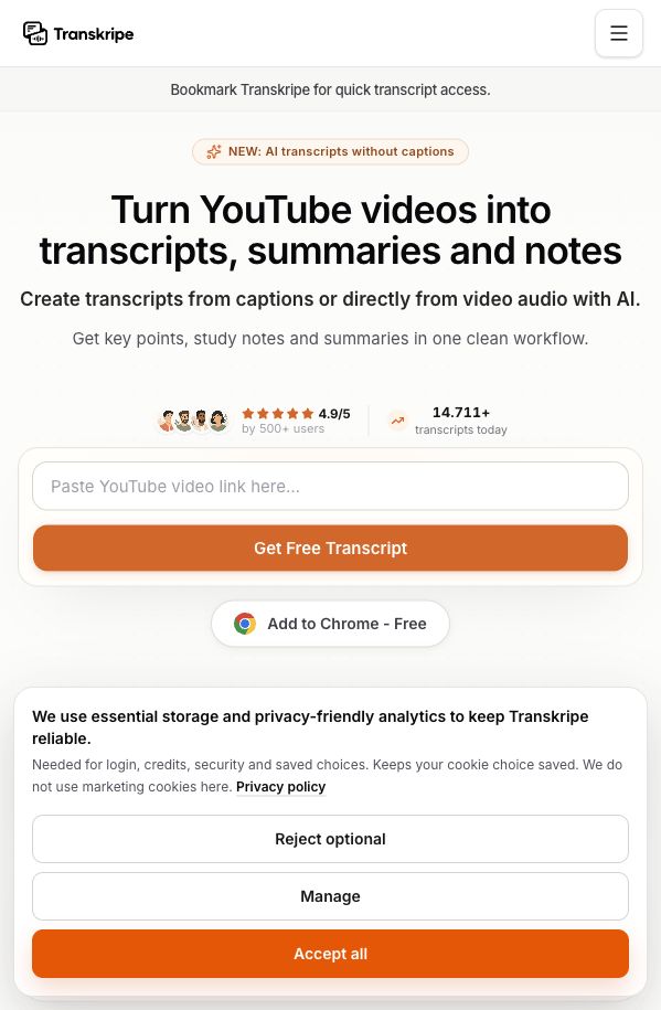 Transkripe 首页截图