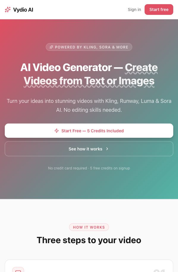 Vydio AI 首页截图